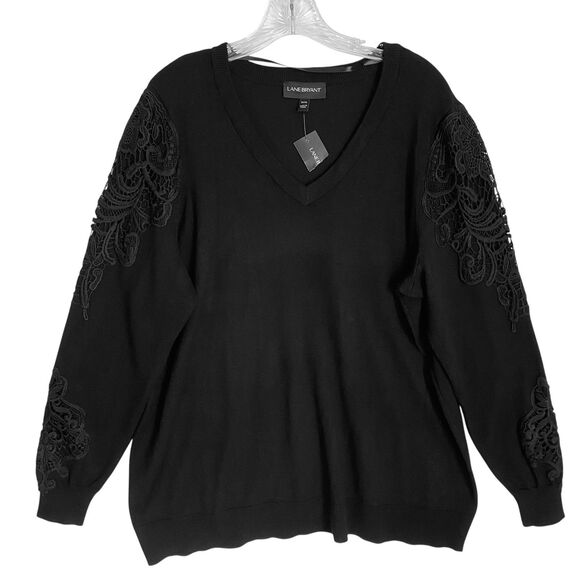 Lane Bryant Pullover Sweater 14/16 Black Lace Applique V Neck Fairy Whimsigoth - Picture 2 of 10